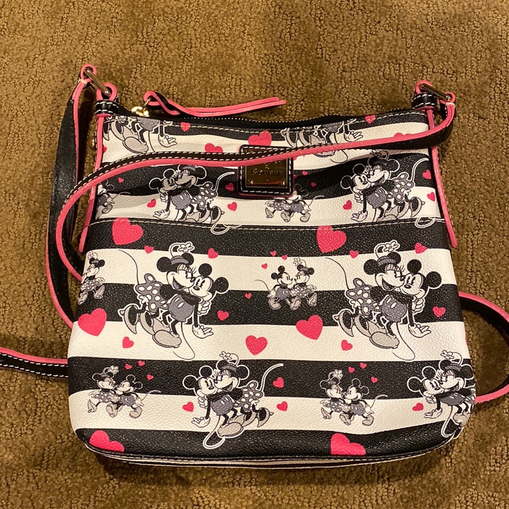 Dooney and Burke Disney park cross body stripes Mickey and Minnie hearts